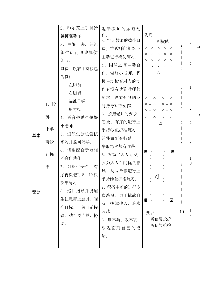 体育一年级下册 投掷：上手持轻物掷准 教案（表格式）.doc第4页