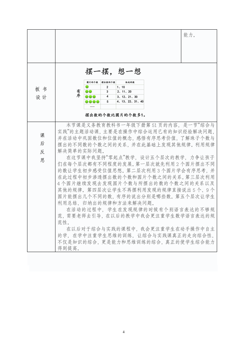 小学数学一年级下册第四单元综合实践活动教学设计（表格式）.doc第4页