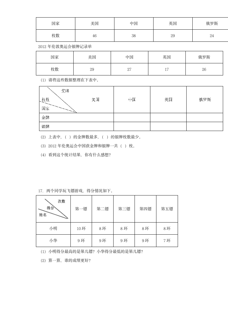 人教版 三年级下册数学 第三单元复式统计表 同步练习（含答案）.doc第6页