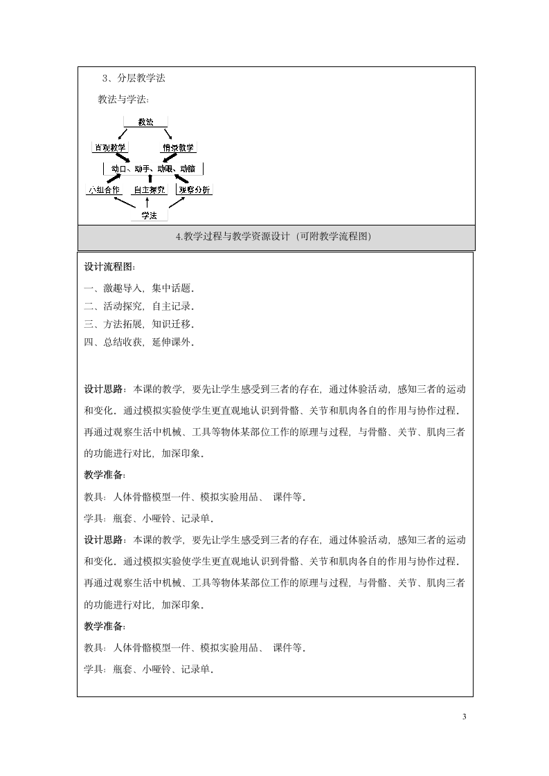 四年级上册科学表格教学设-4.2骨骼、关节和肌肉 教科版.doc第3页