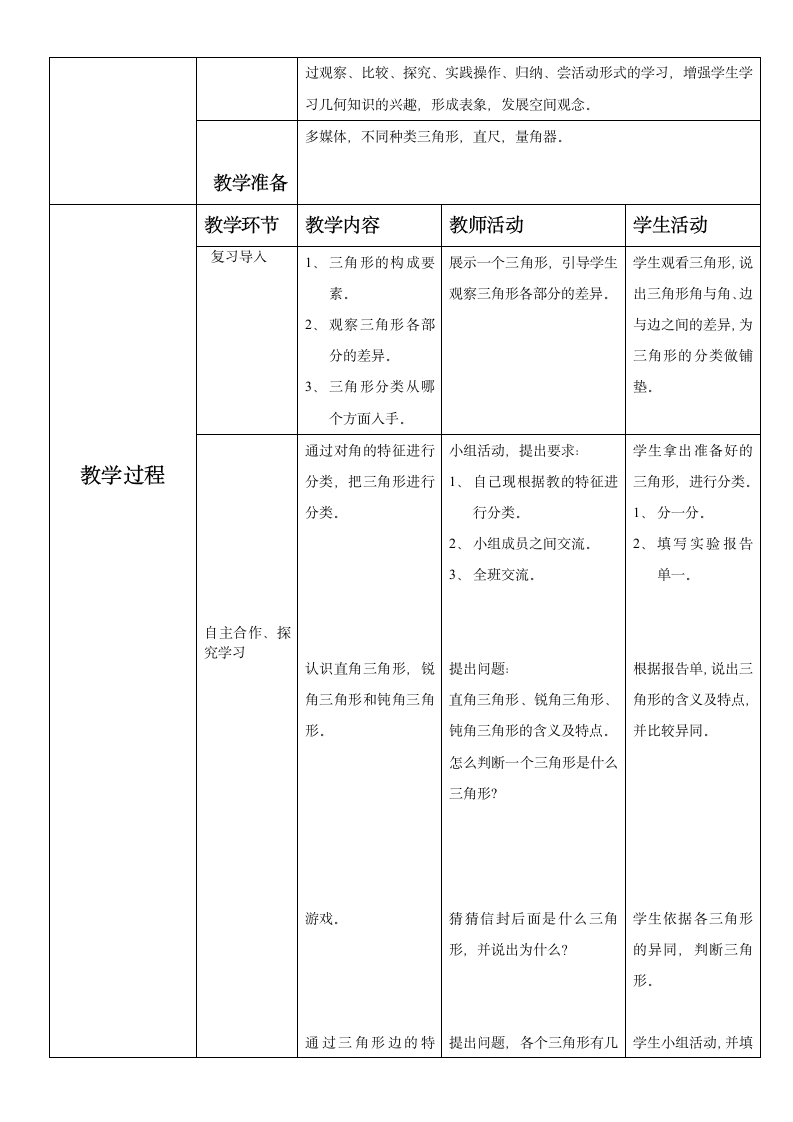 四年级下册数学表格式教案-三角形的分类  人教版.doc第2页