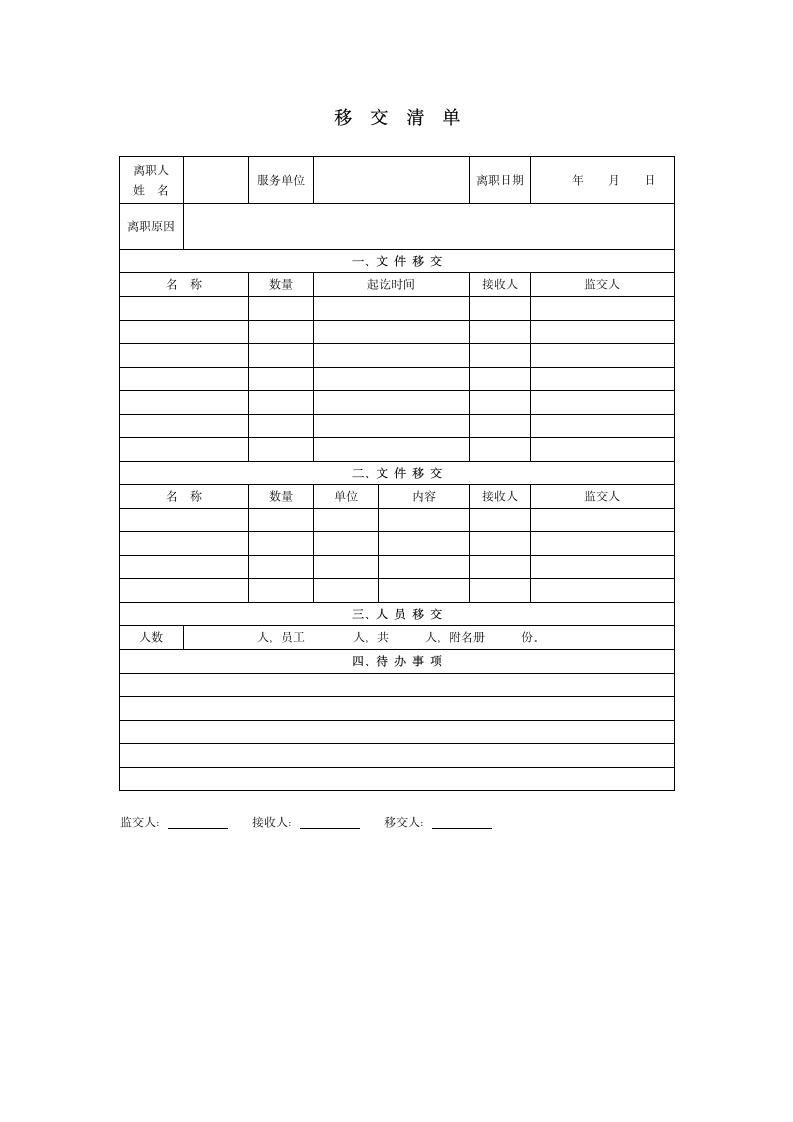 转岗离职员工移交清册登记表.doc