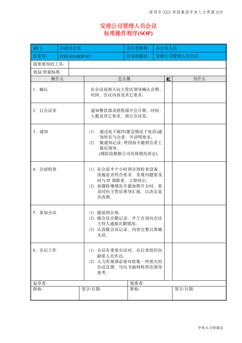 安排公司管理人员会议标准操作程序(SOP).doc