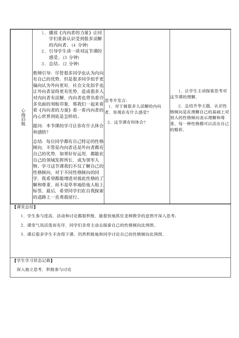 通用版-心理健康 一 探索自我——我的内外向说明书 教学设计（表格式）.doc第5页