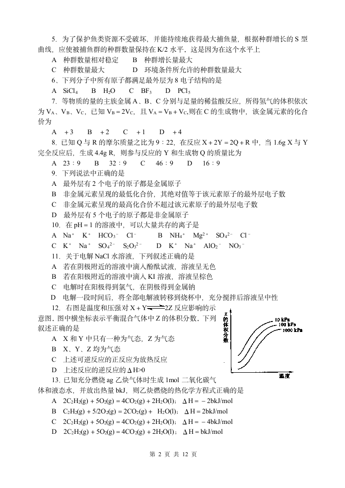 2005高考理综试卷及答案第2页