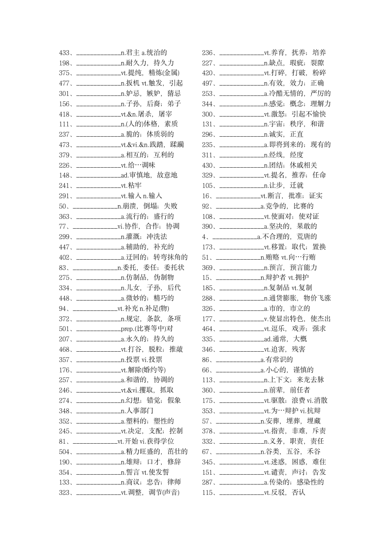 大学英语六级单词默写 答案第2页