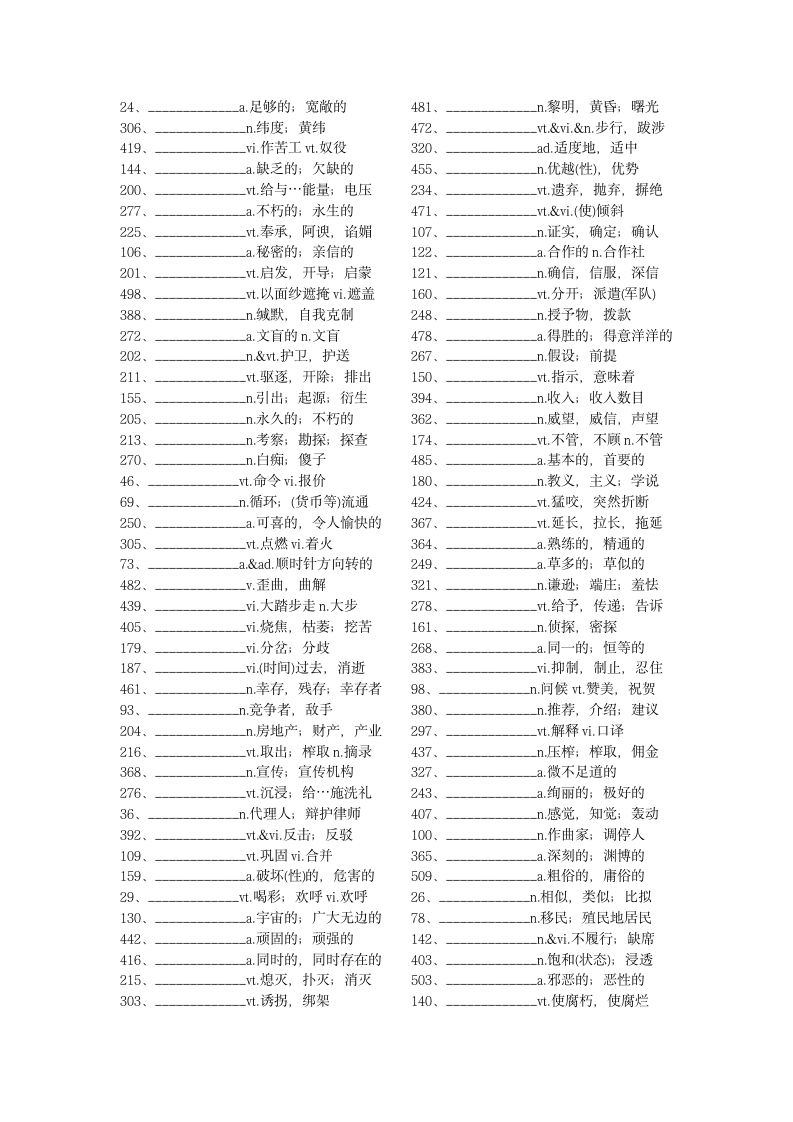 大学英语六级单词默写 答案第3页