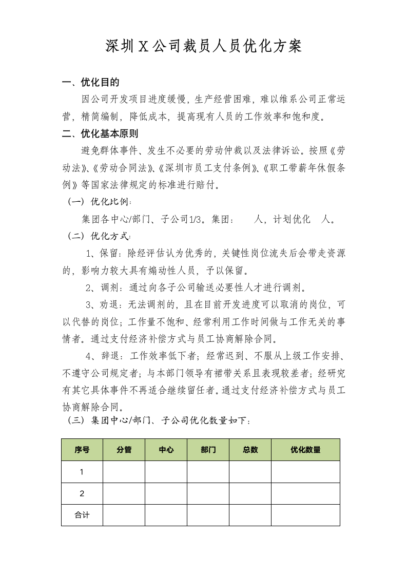 深圳X公司裁员人员优化方案.docx