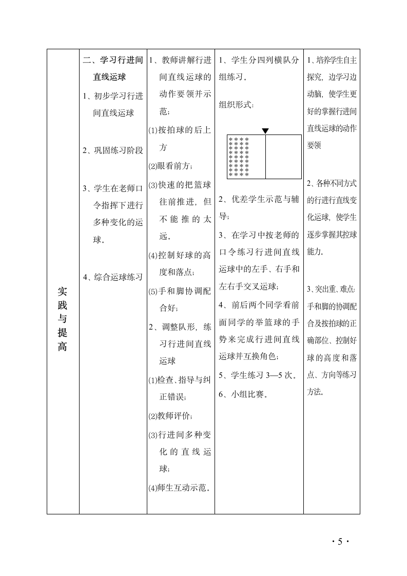 全国通用 五年级下册体育  行进间直线运球及游戏  教案.doc第5页