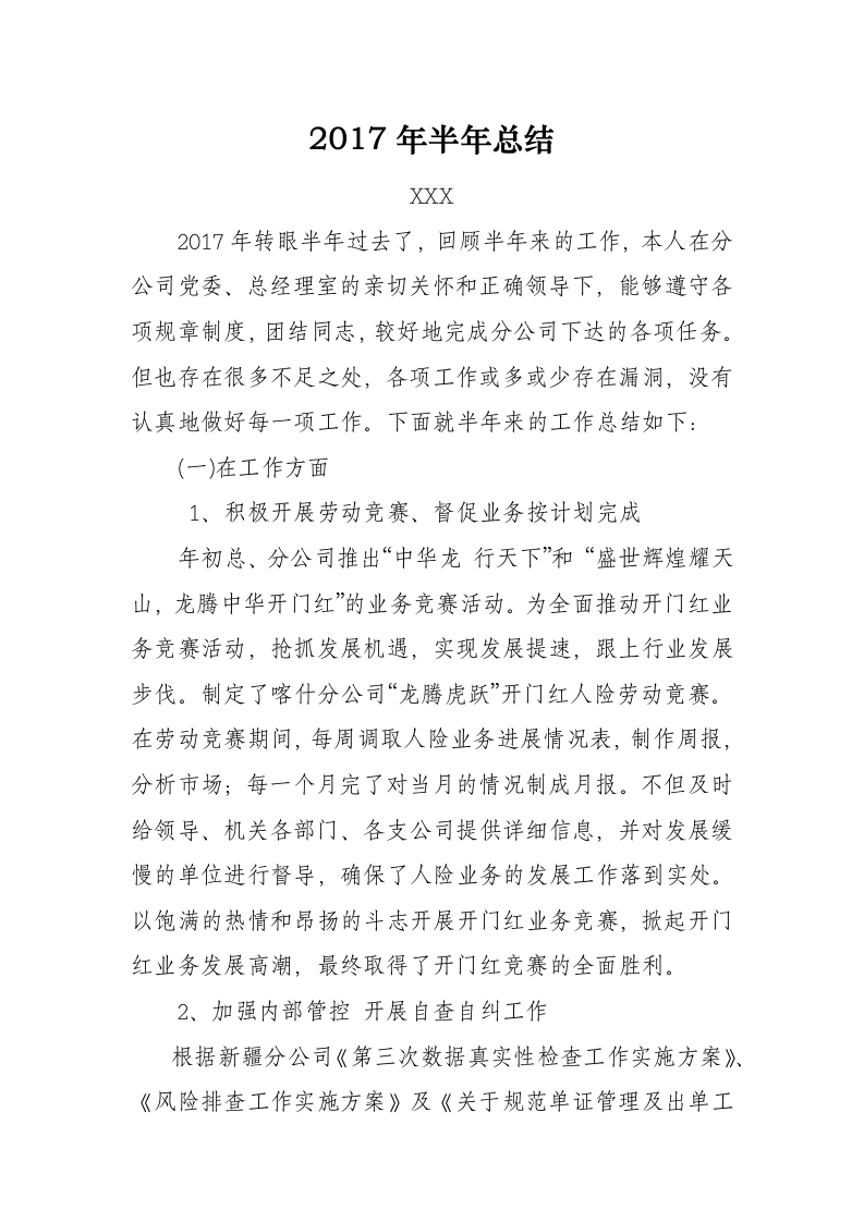 半年个人总结财险公司意建险部总经理半年总结.doc第1页