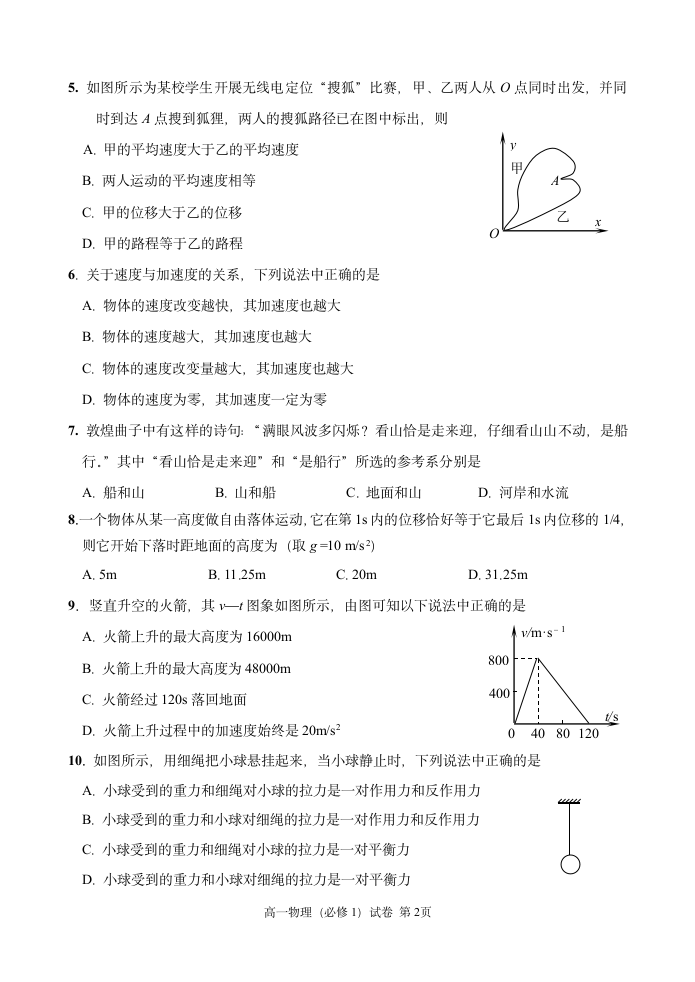 高中物理必修模块1水平测试试卷.doc第2页