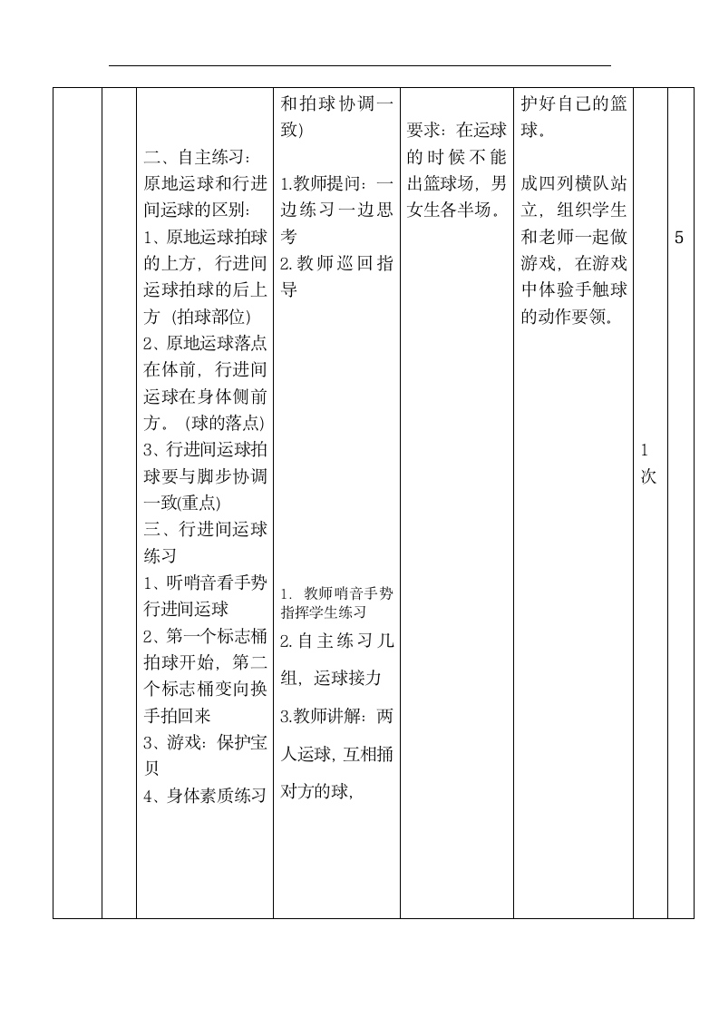 五年级上册体育教案- 小篮球运球及游戏 全国通用.doc第4页