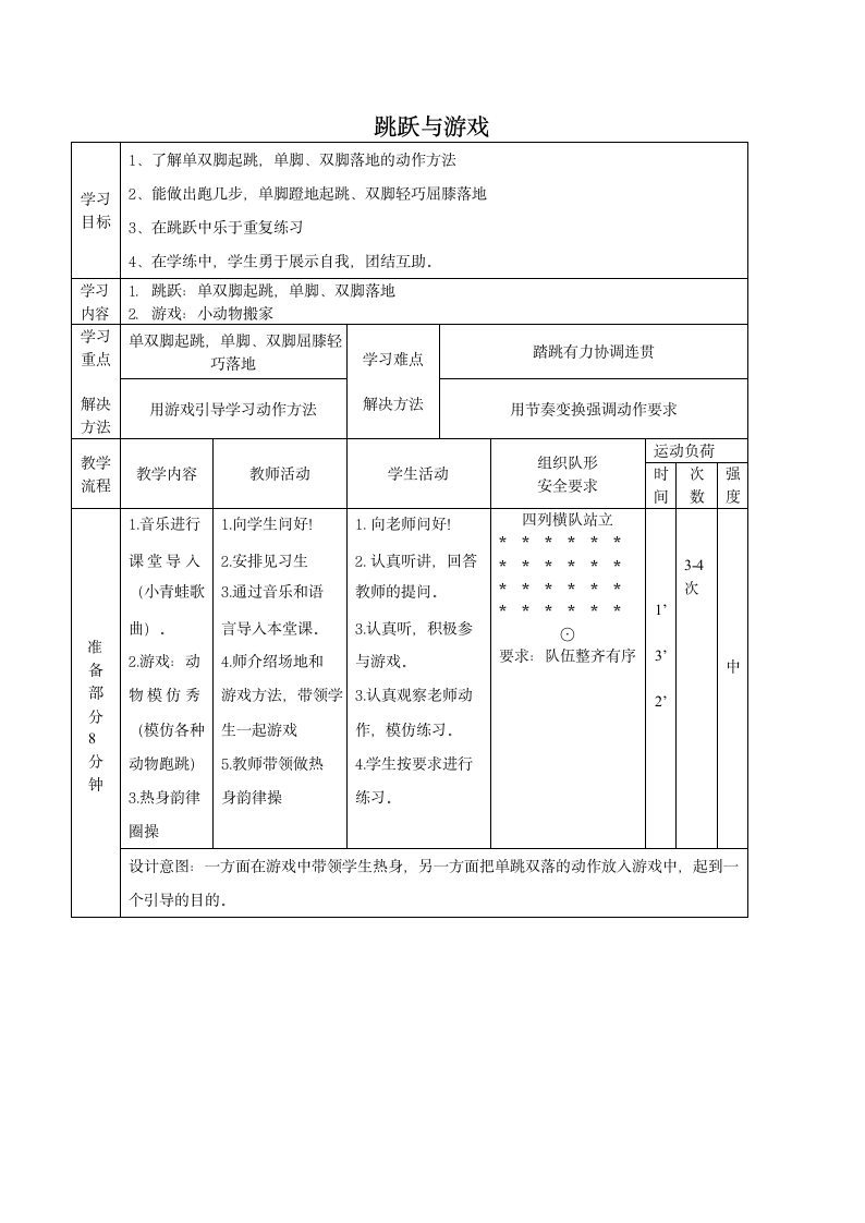 跳跃与游戏（教案） 体育二年级下册（表格式）.doc第5页