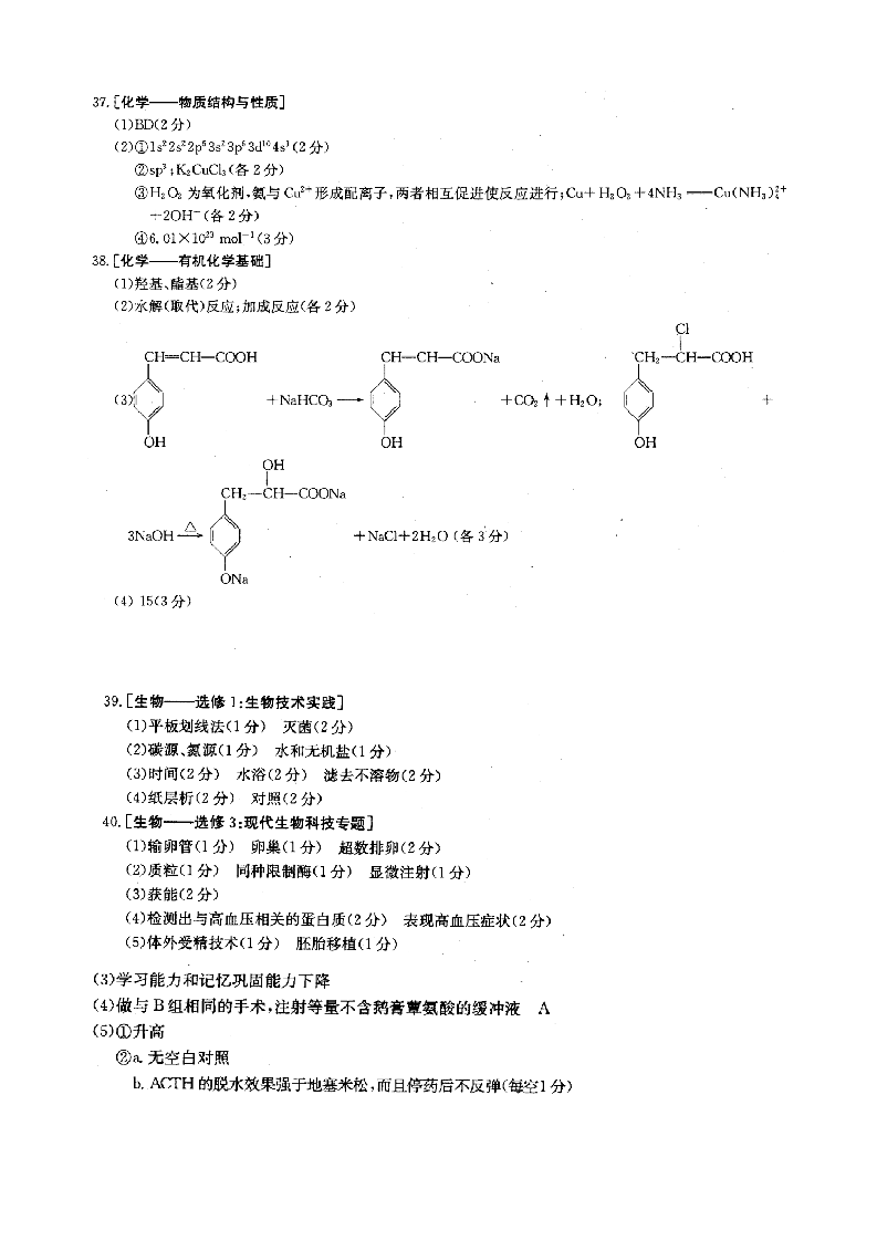 金太阳理综(三)答案第5页