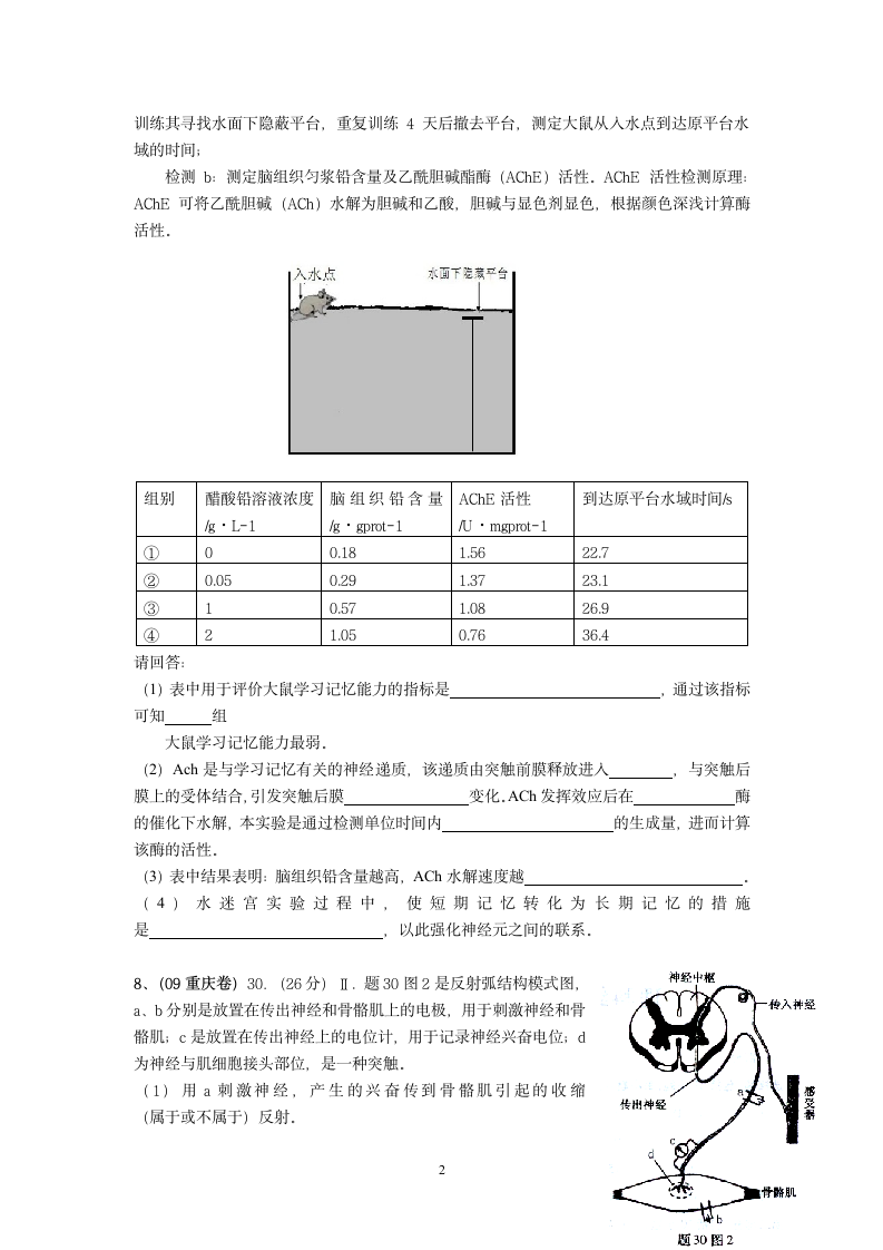 神经调节高考真题及答案第2页