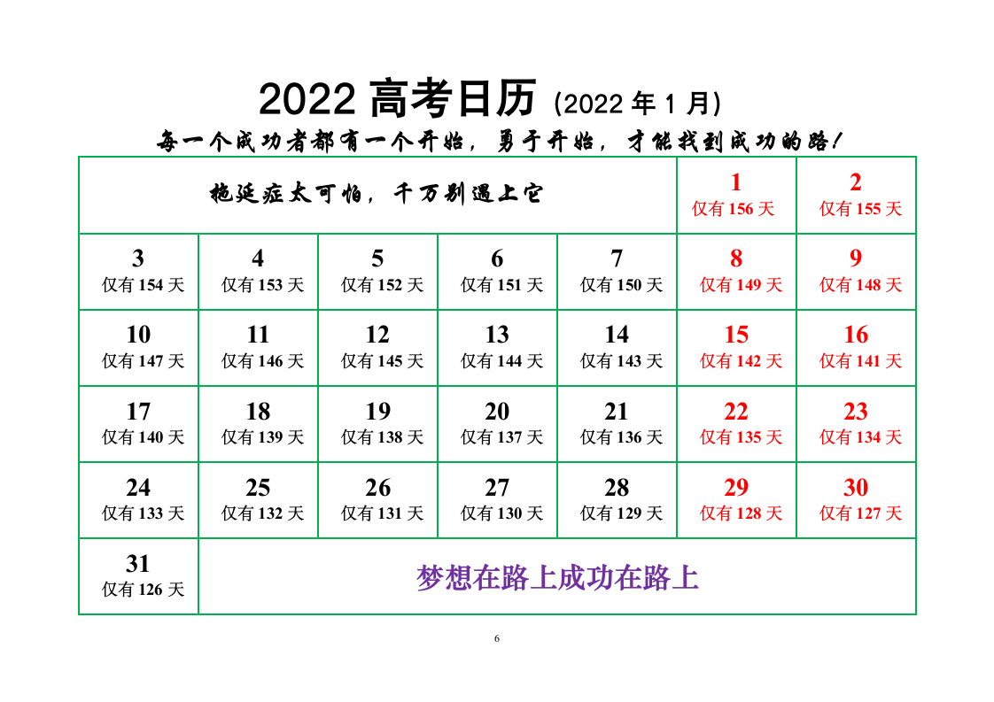 (高考加油必胜)2022年高考倒计时日历(可打印超实用)第6页