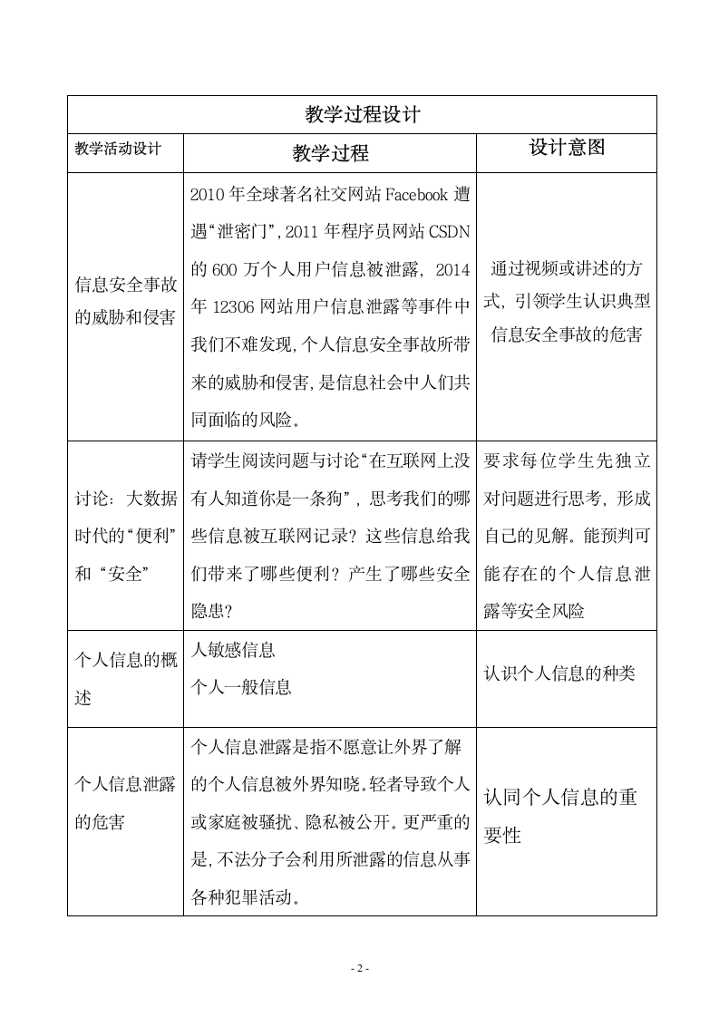 【新教材】2021-2022学年浙教版（2019）高中信息技术必修二 3.1信息安全与保护（第1课时）  教案.doc第2页