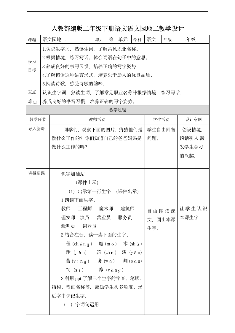 小学语文人教部编版二年级下册《第二单元语文园地》教材教案.docx