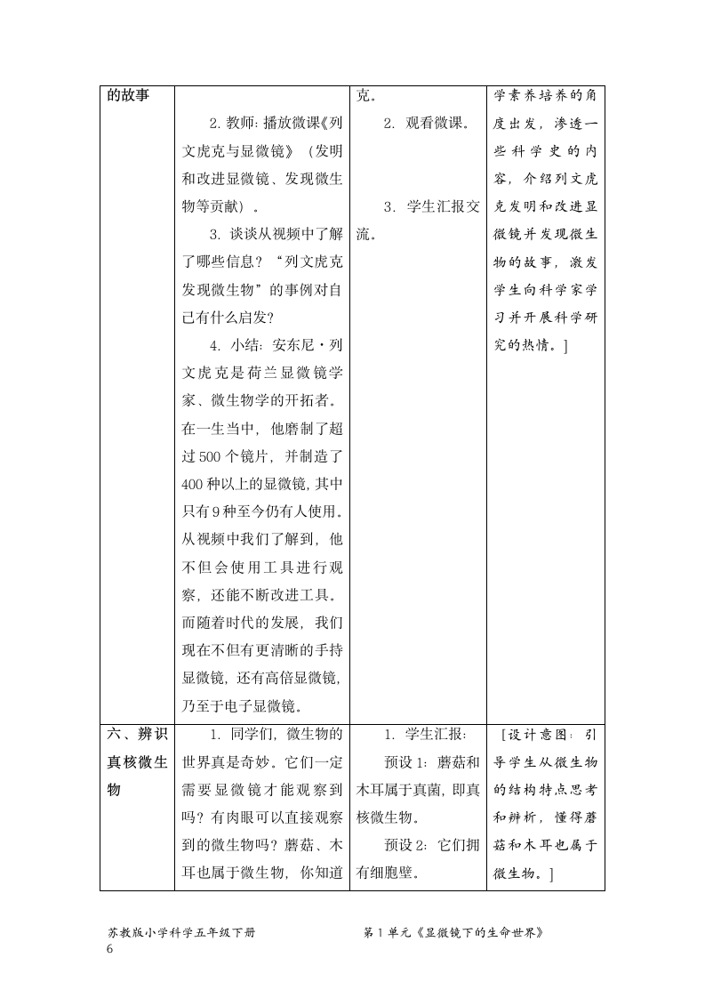 苏教版（2017秋） 五年级下册1.2.微小的生命体（教案）（表格式）.doc第6页