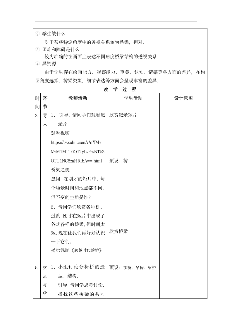 沪教版  五年级上册美术教案  第11课 跨越时代的桥 （表格式）.doc第2页