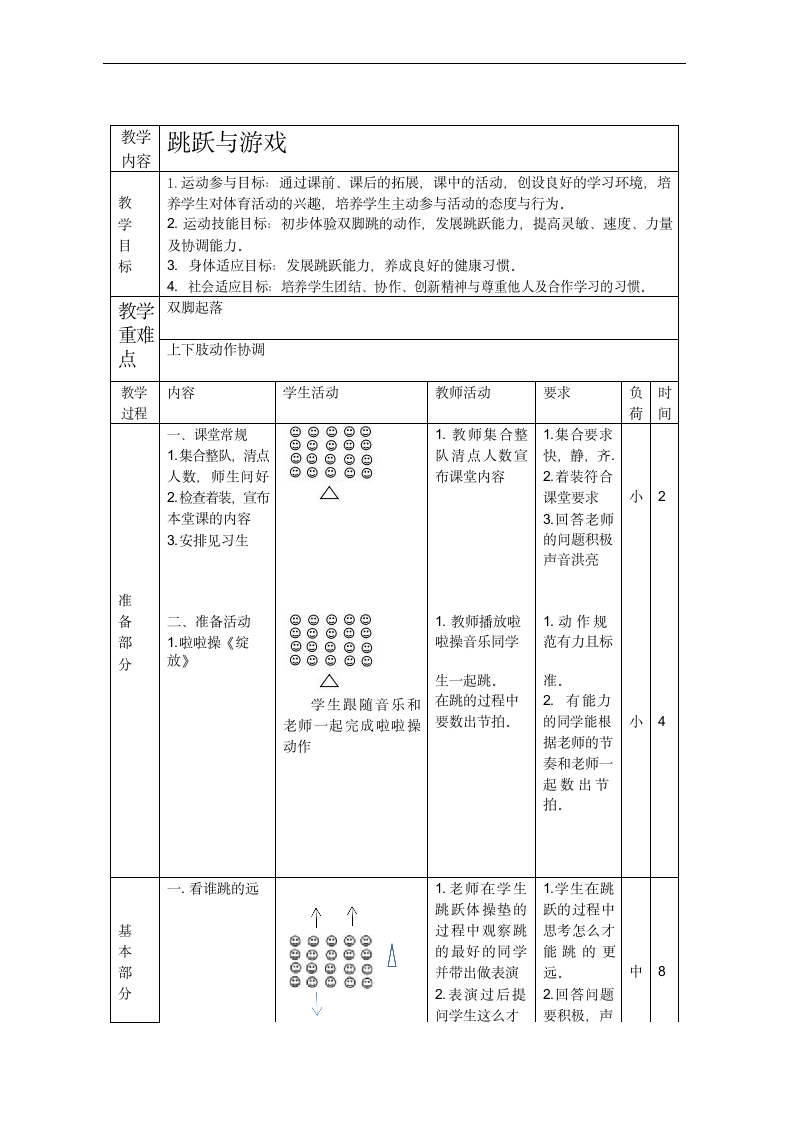 跳跃游戏（教案）- 体育三年级下册（表格式）.doc第1页