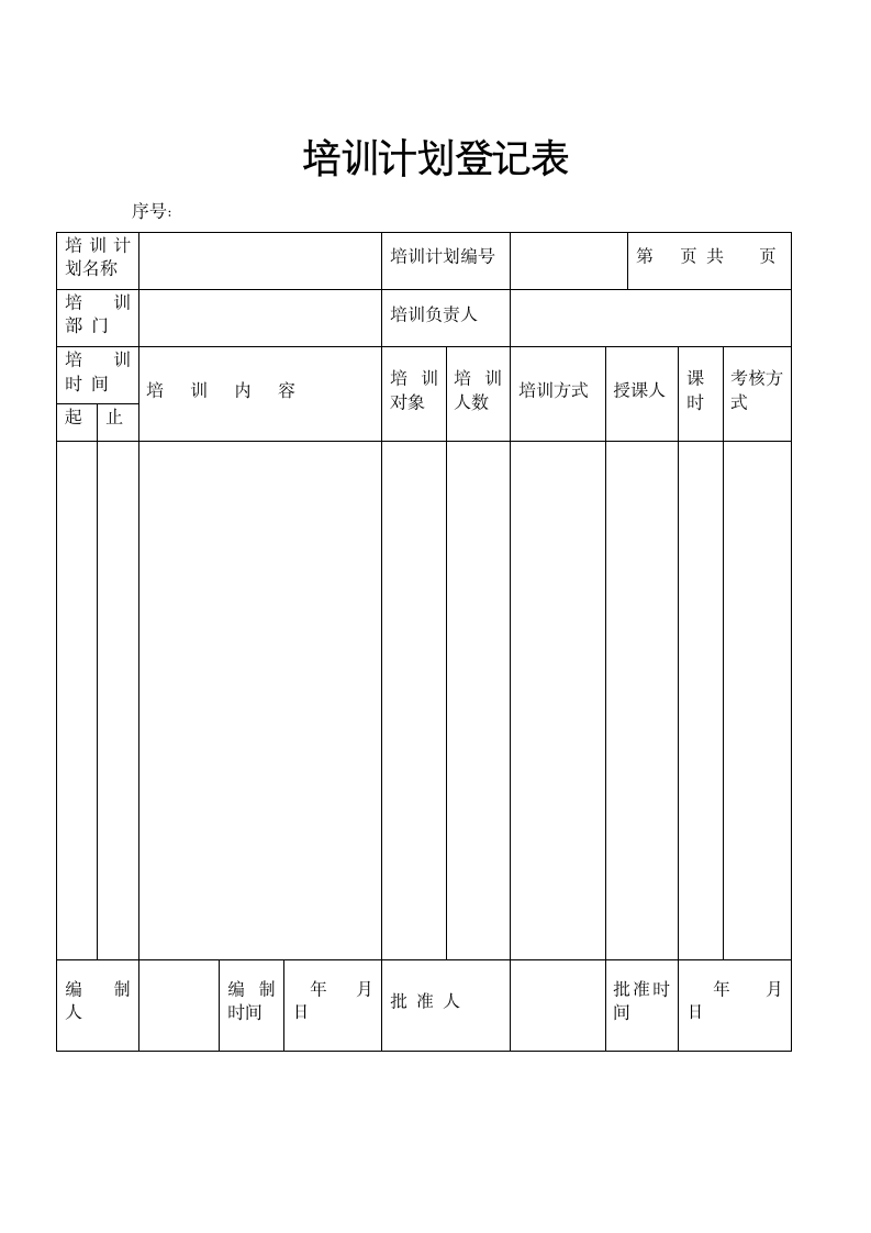 培训计划登记表示范模板.docx第1页