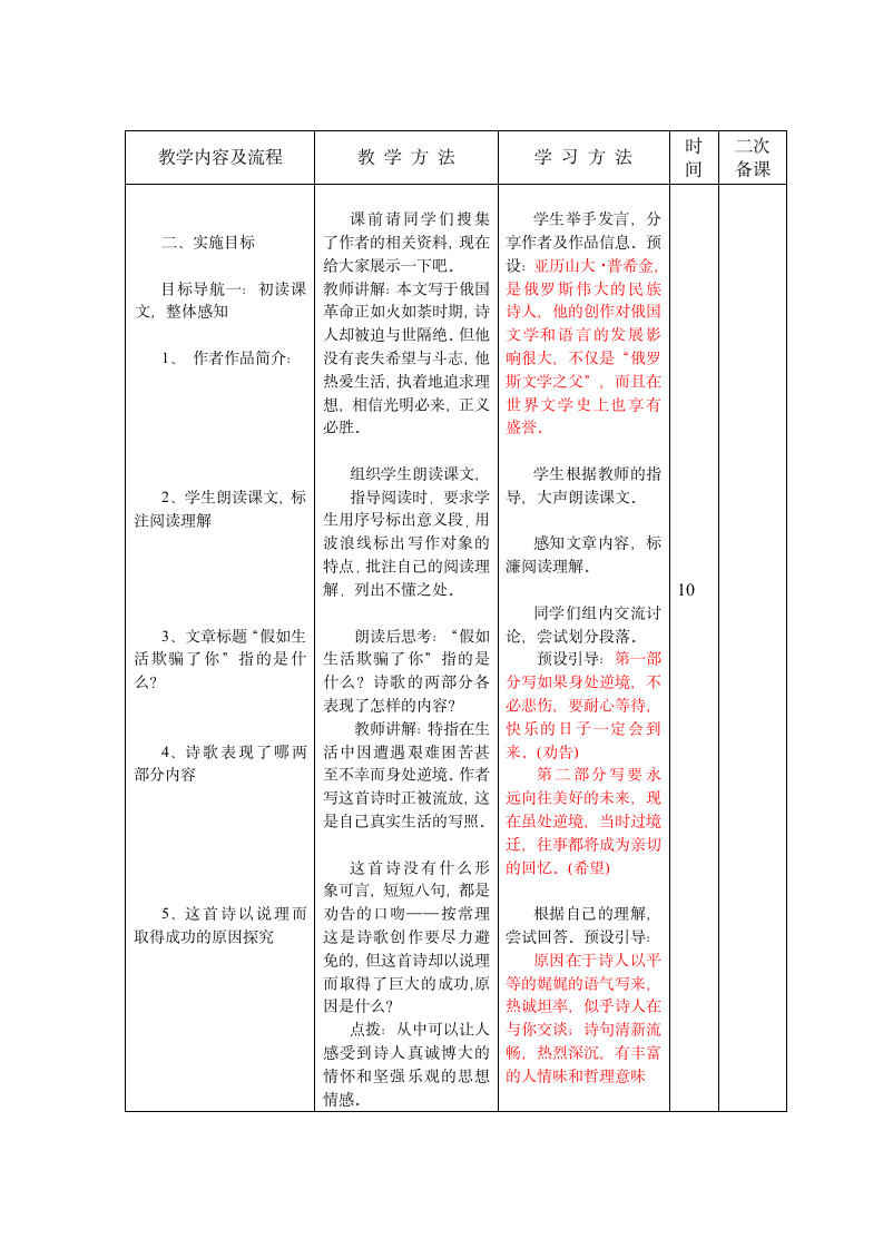 19 外国诗两首（一）假如生活欺骗了你 教学案（表格式，1课时）.doc第2页