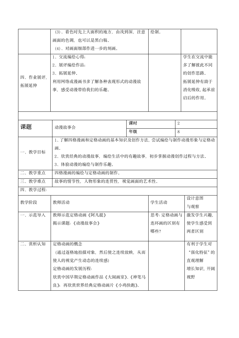 第5课动漫故事会教案 浙美版初中美术八年级上册（表格式）.doc第2页