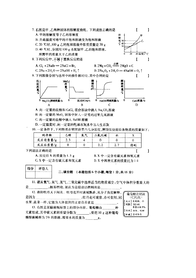 2012年河南省中招考试化学试卷及答案(扫描版)第2页