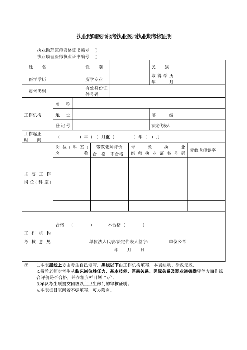 执业助理医师报考执业医师执业期考核证明第1页