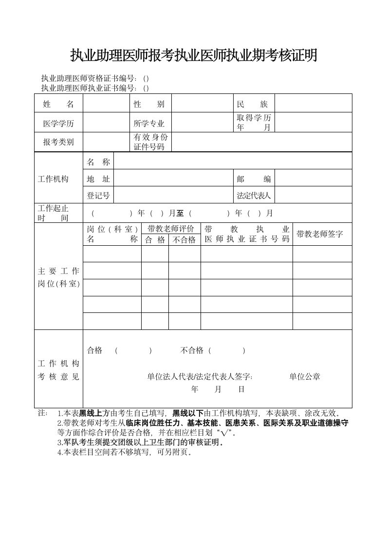 执业助理医师报考执业医师执业期考核证明第1页