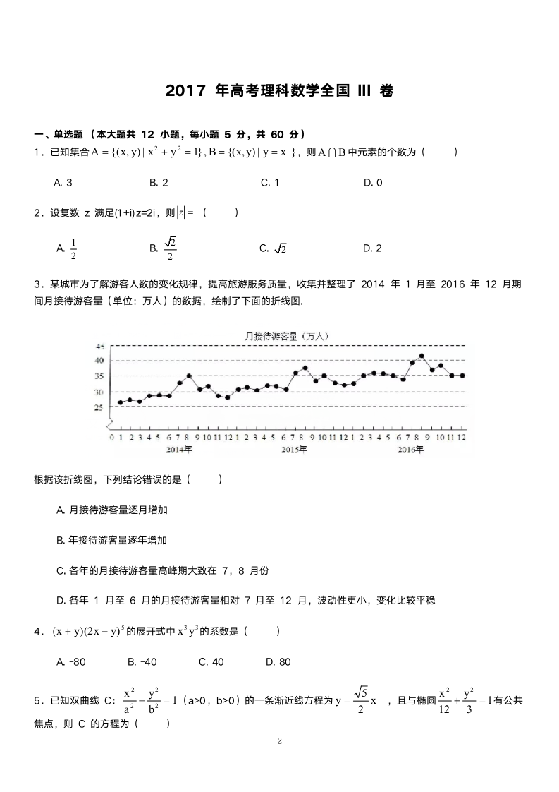 海壁：2017年全国卷3理科数学试题第2页