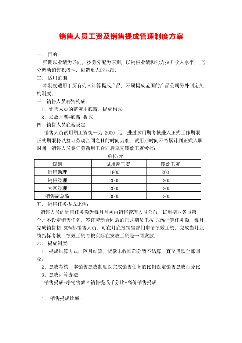 销售人员待遇及提成管理制度方案.doc第1页