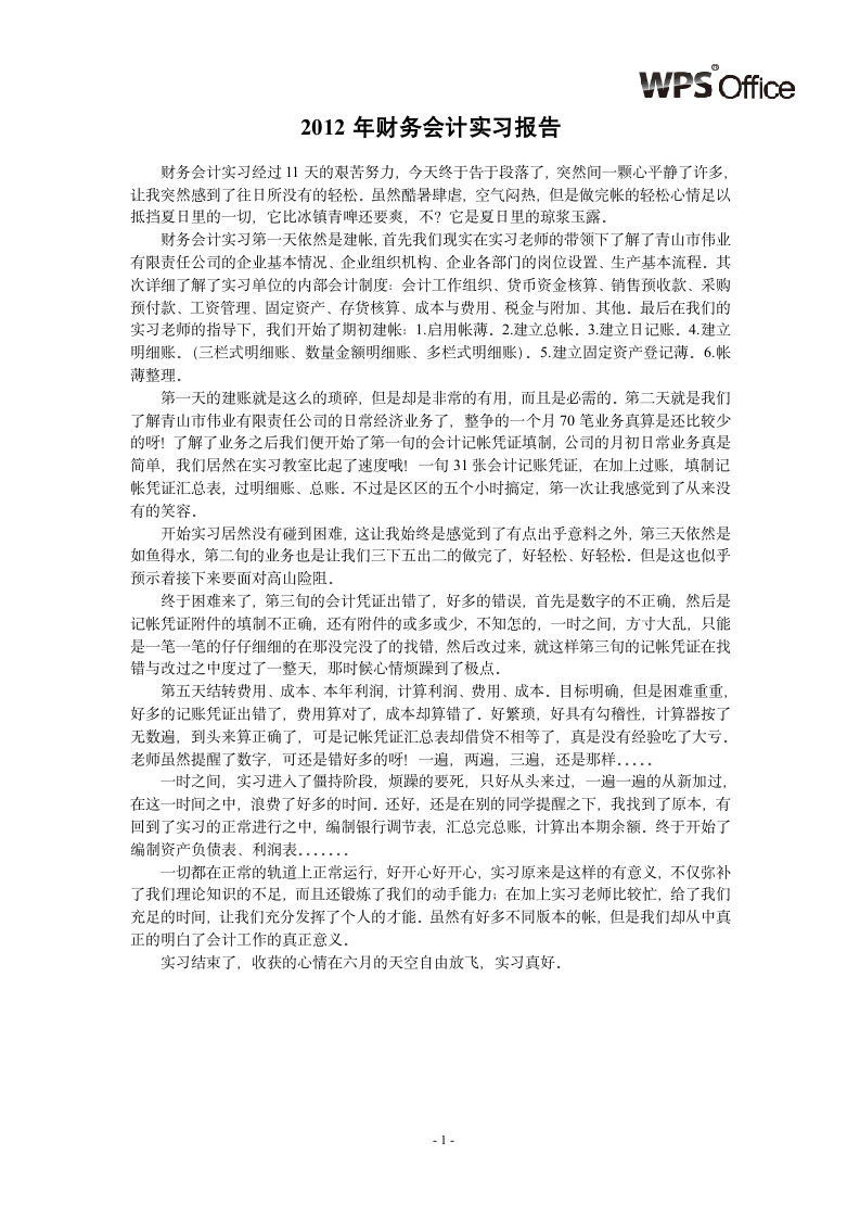 财务会计实习报告.wpt第1页