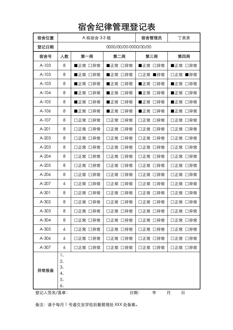 学生宿舍纪律管理登记表.docx第1页