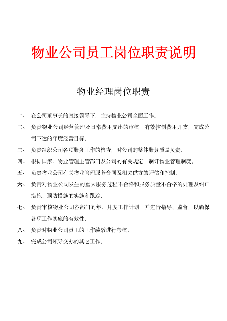 物业公司员工岗位职责说明.doc第1页