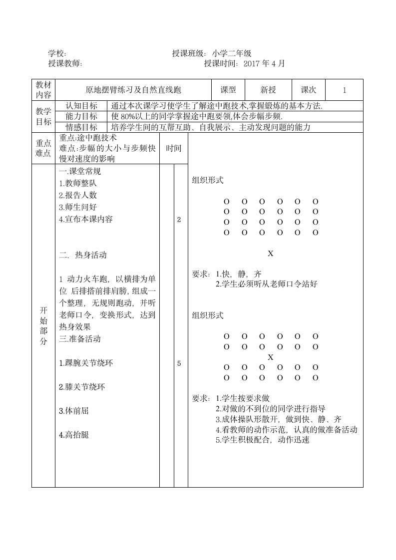 二年级体育原地摆臂练习 教案 全国通用.doc第2页