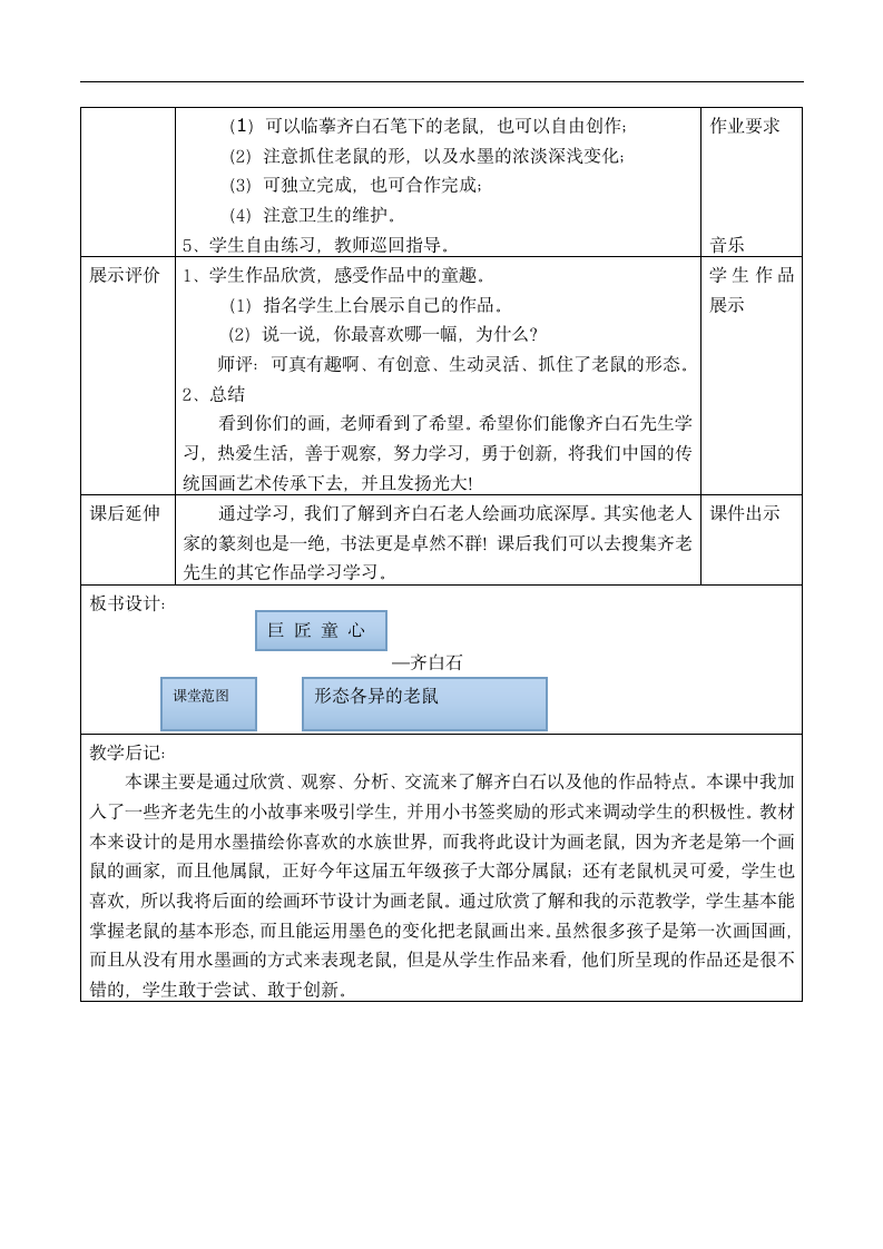 湘美版五年级美术下册《1. 巨匠童心》教案(表格式).doc第4页