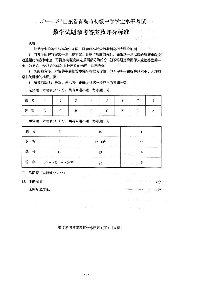 2012年山东省青岛市中考数学试题及答案第8页