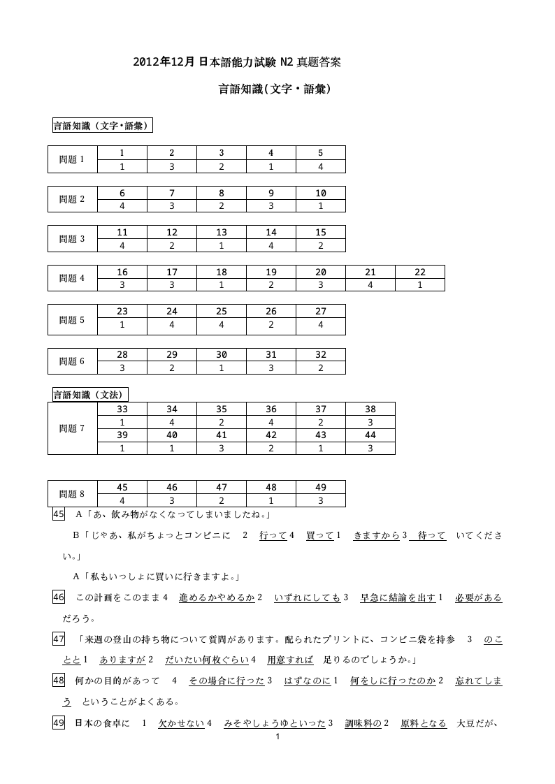 2012年12月 N2答案第1页