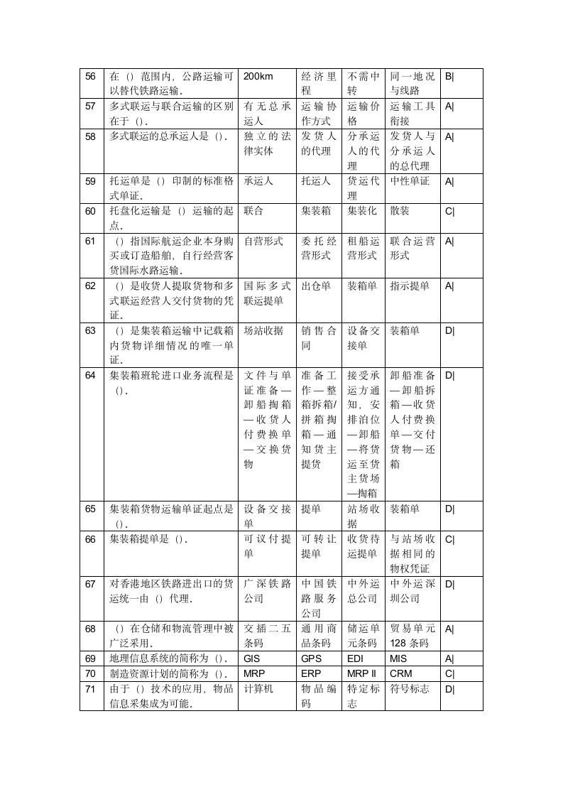 2014年物流员四级理论复习答案(新增)第6页