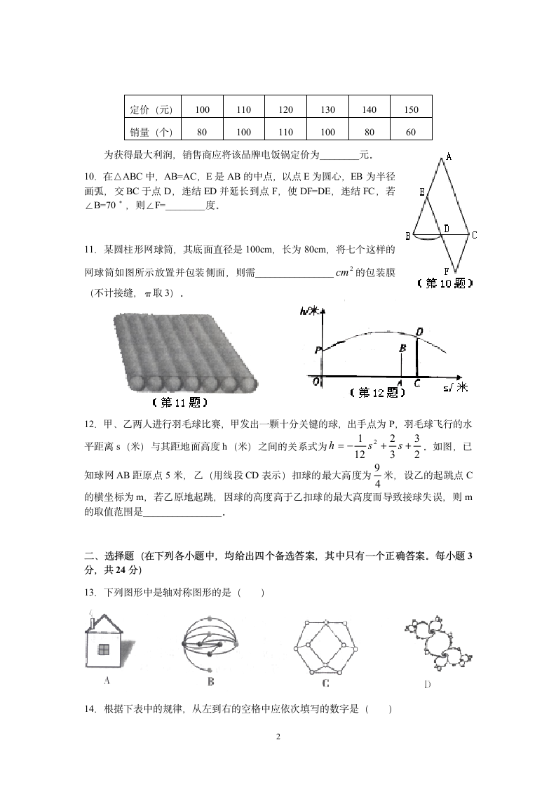 2006山西省中考数学试卷及答案第2页