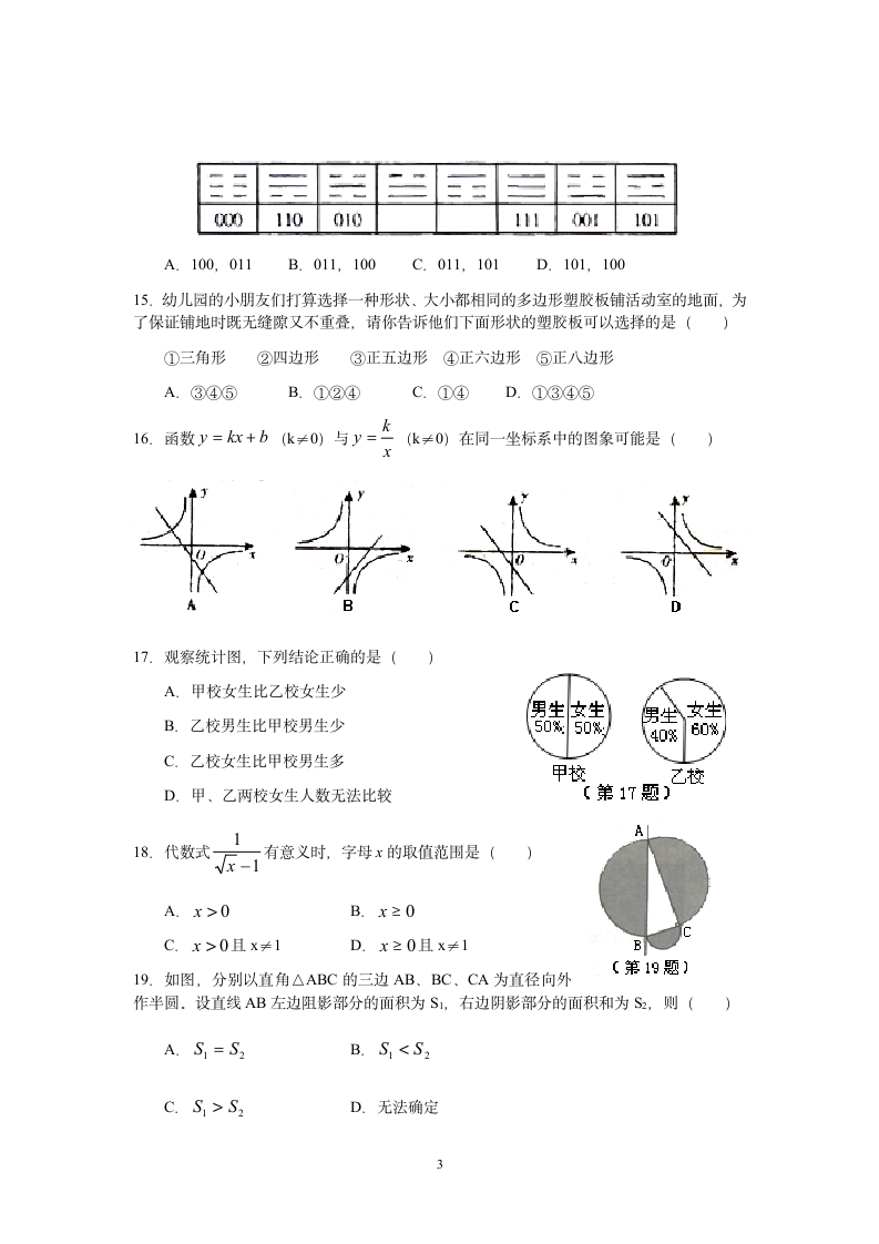 2006山西省中考数学试卷及答案第3页