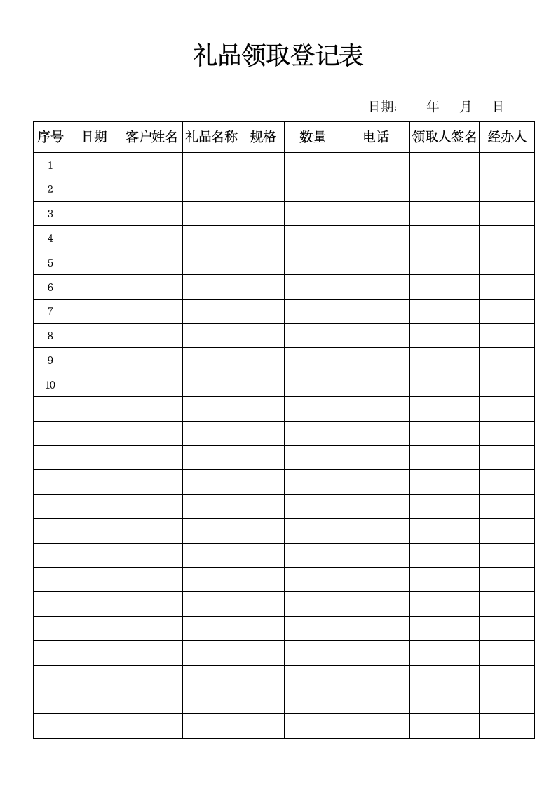 市场活动礼品领取登记表.docx