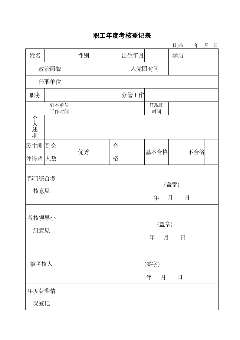 职工年度考核登记表.docx