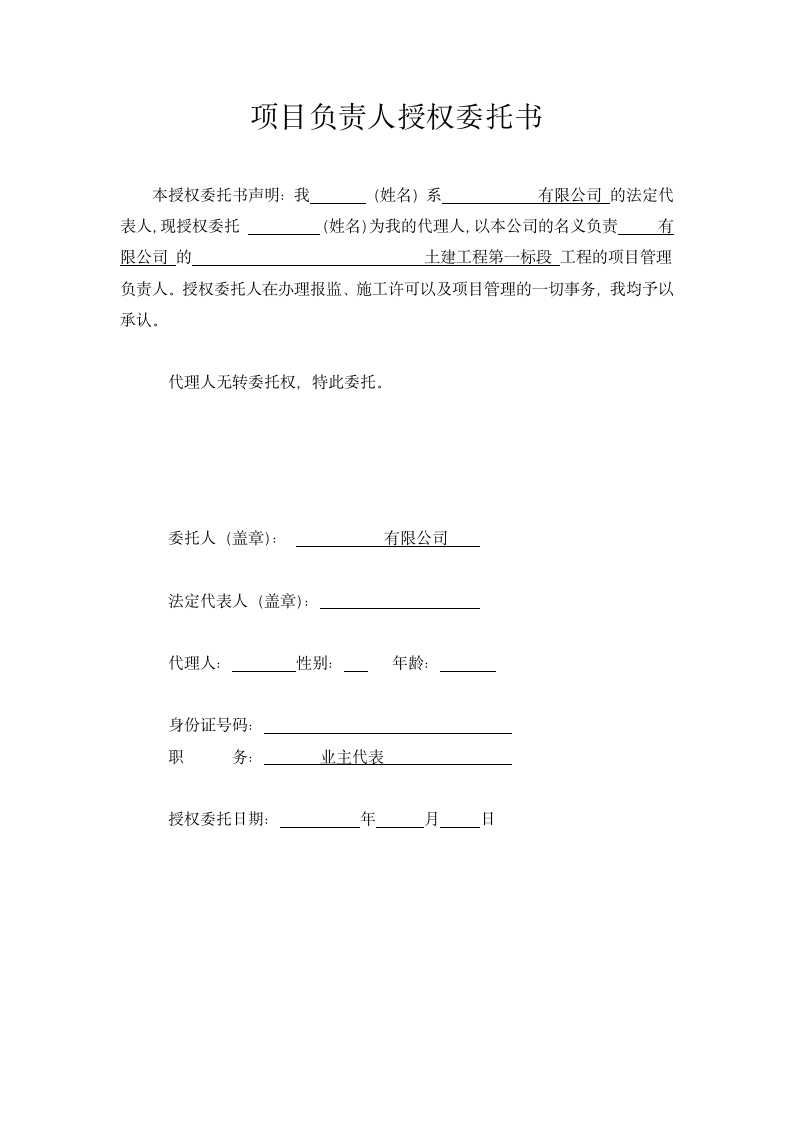 项目负责人授权委托书.doc