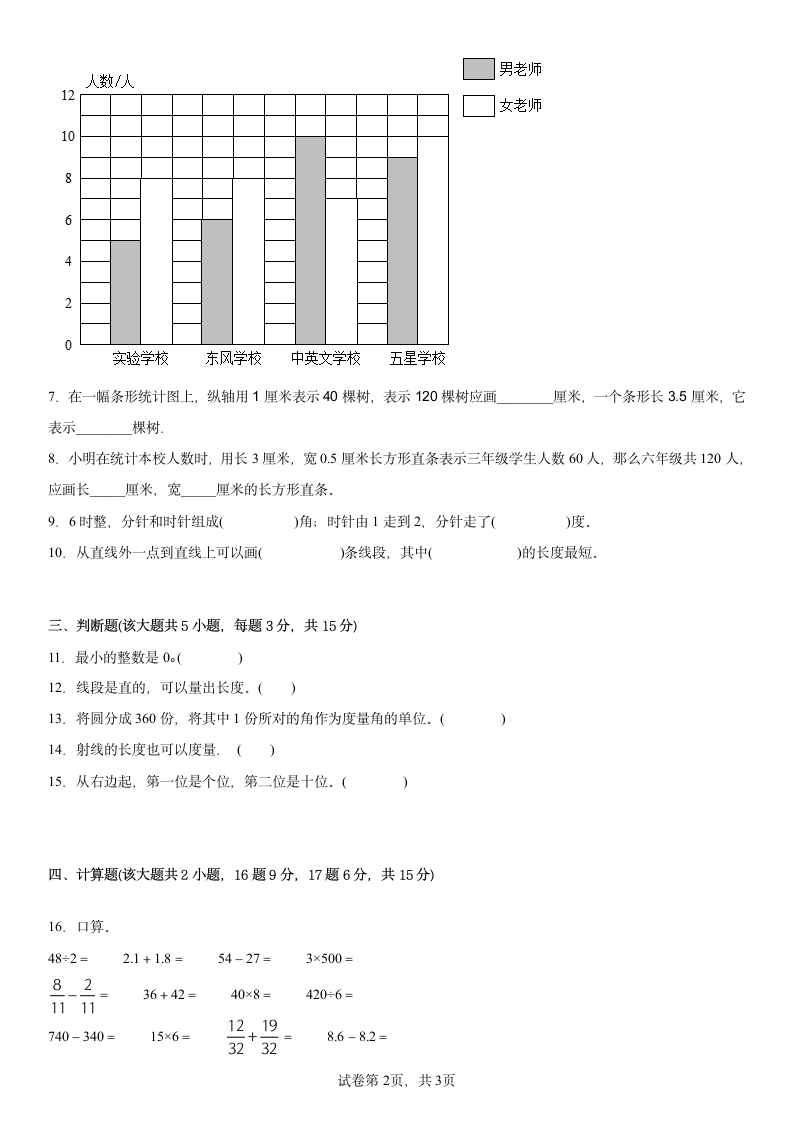 期末复习题（试题） 四年级上册数学西师大版（含答案）.doc第2页