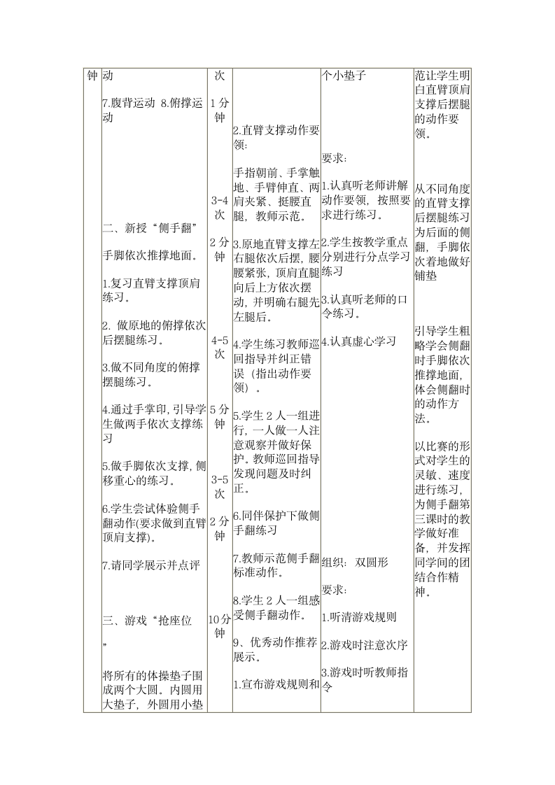 五年级体育 侧手翻  教案 全国通用.doc第2页