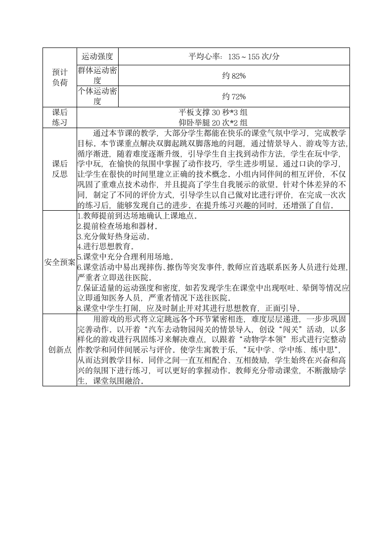 通用版 二年级下册 体育 跳跃与游戏 教案（表格式）.doc第5页