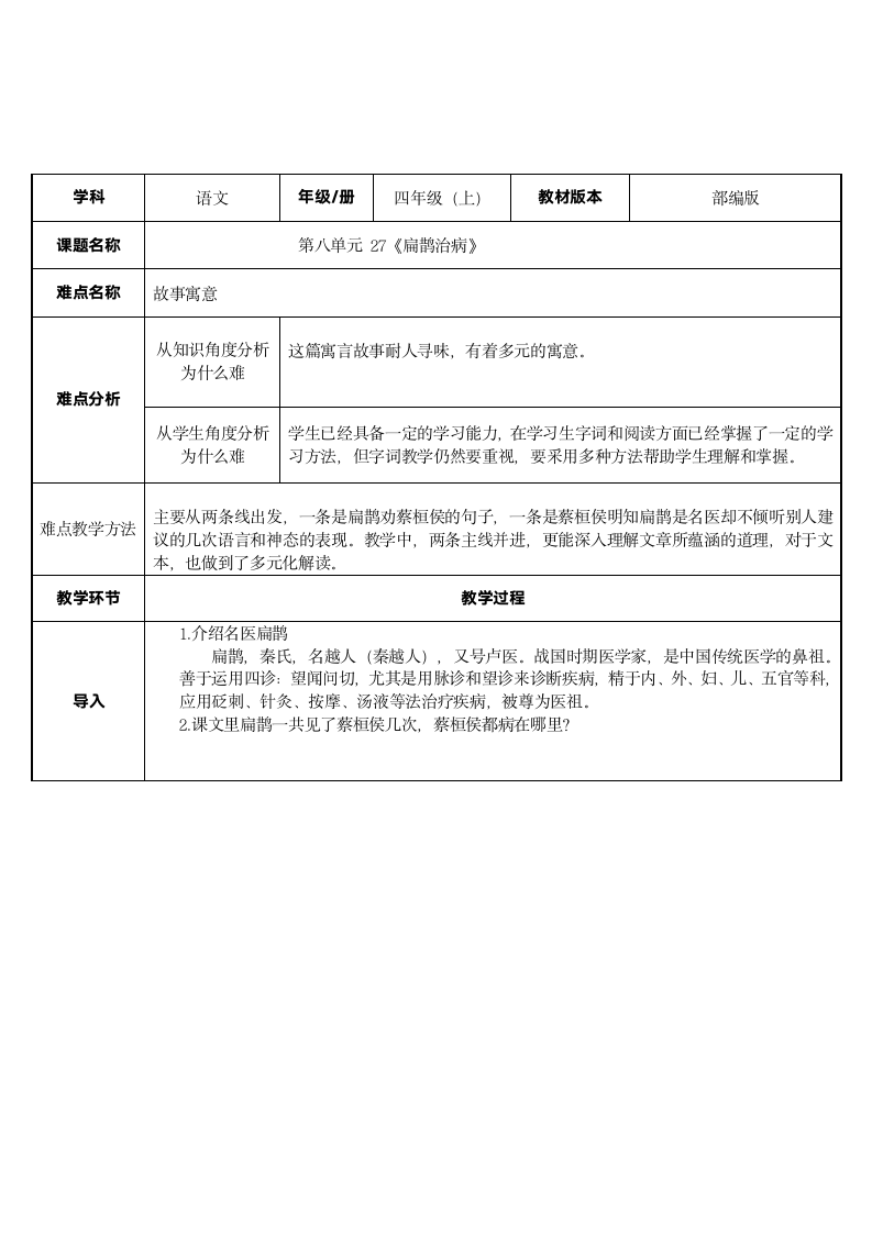 27. 故事二则《扁鹊治病》     表格式 教案.doc第1页